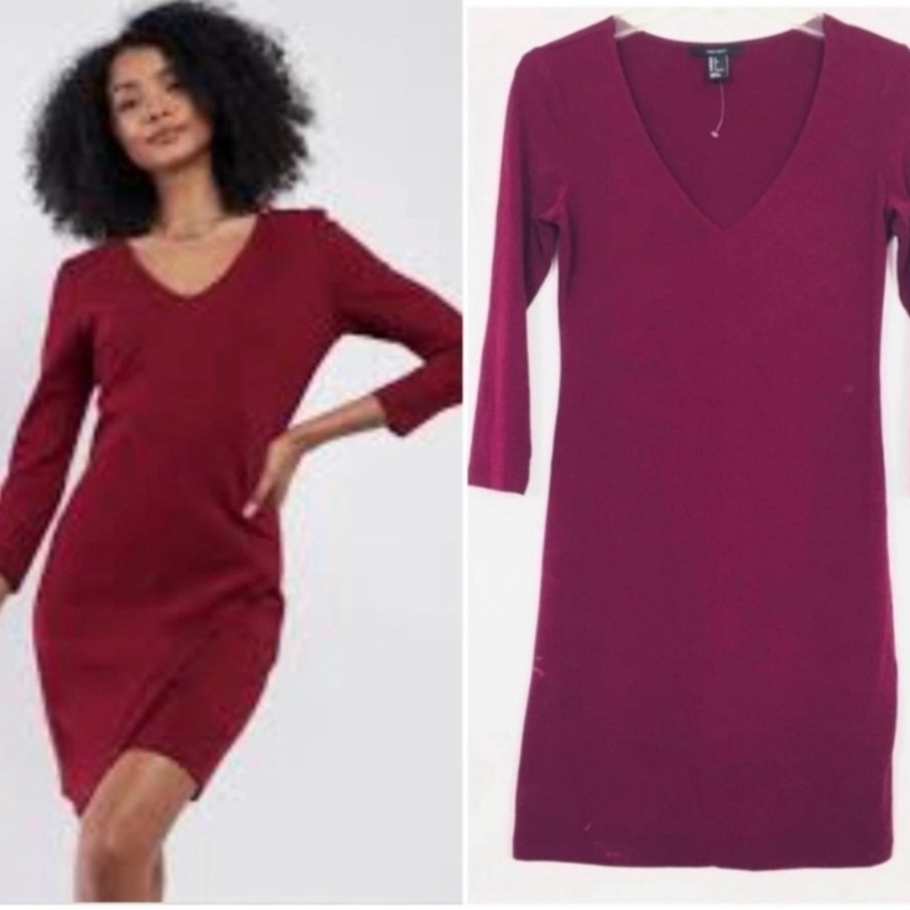 V Neck Dress Red Ling Sleeves Stretch Size L